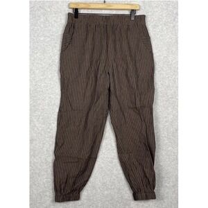Lisa Bayne Womens Pants Size Small Brown Stripe Linen. Joggers, Pockets.